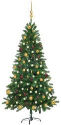 vidaXL Set pom de Crăciun artificial LED-uri&globuri, verde, 150 cm (3077554) - comfy