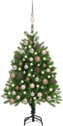 vidaXL Set brad de Crăciun artificial cu LED&globuri, verde, 120 cm (3077639)
