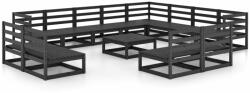 vidaXL Set mobilier de grădină, 13 piese, negru, lemn masiv de pin (3075903)