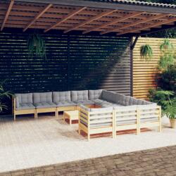 vidaXL Set mobilier de grădină cu perne, 12 piese, gri, lemn masiv pin (3097024) - comfy