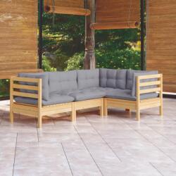 vidaXL Set mobilier grădină cu perne gri, 4 piese, lemn masiv pin (3096369) - comfy