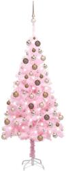vidaXL Pom de Crăciun artificial cu LED-uri/globuri, roz, 120 cm PVC (3077583) - comfy