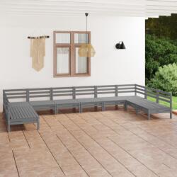 vidaXL Set mobilier de grădină, 10 piese, gri, lemn masiv de pin (3083426)