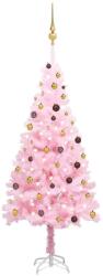 vidaXL Set pom Crăciun artificial cu LED-uri&globuri roz 210 cm PVC (3077500) - comfy