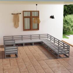 vidaXL Set mobilier de grădină, 11 piese, gri, lemn masiv de pin (3075936)