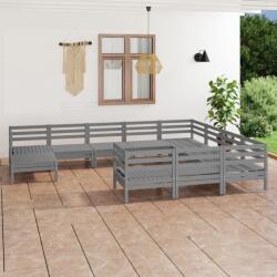 vidaXL Set mobilier de grădină, 11 piese, gri, lemn masiv de pin (3083306) - comfy