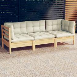 vidaXL Canapea de grădină cu 3 locuri, cu perne crem, lemn masiv pin (3096100) - comfy