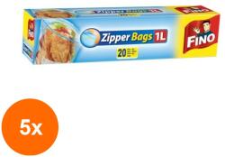 Fino Set 5 x 20 Pungi Alimentare Fino cu Inchidere Etansa Zipper, 1 l, 23.5 cm x 18.5 cm (ROC-5xSAFINO00014)