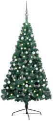 vidaXL zöld megvilágított fél műkarácsonyfa gömb szettel 150 cm (3077650)