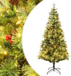 vidaXL zöld PVC és PE megvilágított karácsonyfa fenyőtobozzal 225 cm (3094558) - vidaxl