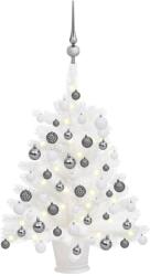 vidaXL Set brad de Crăciun artificial cu LED-uri/globuri, alb, 65 cm (3077716) - comfy