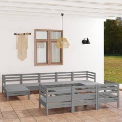 vidaXL Set mobilier de grădină, 11 piese, gri, lemn masiv de pin (3083391) - comfy