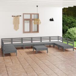 vidaXL Set mobilier de grădină, 11 piese, gri, lemn masiv de pin (3083431) - comfy