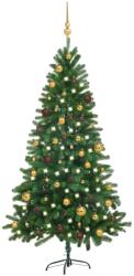 vidaXL Set brad de Crăciun artificial cu LED-uri/globuri verde 180 cm (3077555) - comfy