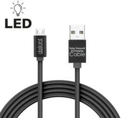 KAU-Delight USB kábel A-B(micro) össz. kábel 1m USB 2.0 Fekete LED Androidhoz