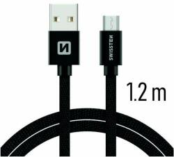 SWISSTEN - Cablu de date și încărcare cu acoperire textilă, USB/micro USB, 1, 2 m negru (71522201)