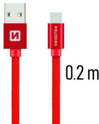 SWISSTEN - Cablu de date și încărcare cu acoperire textilă, USB/USB-C, 0, 2 m roșu (71521106)
