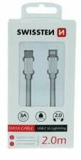 SWISSTEN - Cablu de date și încărcare cu acoperire textilă, USB-C/lightning, 2 m argintiu/alb (71529202)