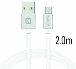SWISSTEN - Cablu de date și încărcare cu acoperire textilă, USB/micro USB, 2 m argintiu/alb (71522303)