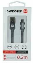 SWISSTEN - Cablu de date și încărcare cu acoperire textilă, USB/micro USB, 0, 2 m gri (71522102)