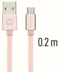 SWISSTEN - Cablu de date și încărcare cu acoperire textilă, USB/micro USB, 0, 2 m, auriu roz (71522105)