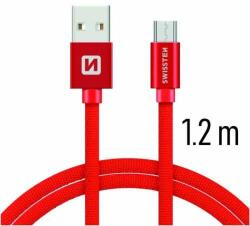 SWISSTEN - Cablu de date și încărcare cu acoperire textilă, USB/micro USB, 1, 2 m roșu (71522206)