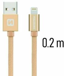 SWISSTEN - Cablu de date și încărcare cu acoperire textilă, USB/fulger, 0, 2 m auriu (71523104)