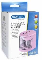 Rapesco "PS12-USB", cu două găuri, de birou, de birou, cu baterie, cu încărcător USB, ascuțitoare roz (1446)
