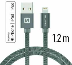 SWISSTEN - Cablu de date și încărcare cu acoperire textilă, USB/lightning MFI, 1, 2 m gri (71524202)