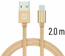 SWISSTEN - Cablu de date și încărcare cu acoperire textilă, USB/USB-C, 2 m, auriu (71521304)