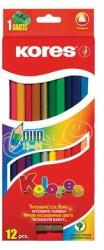 Kores Set de creioane colorate, cu două capete, triunghiulare, KORES "Duo", 24 de culori diferite (93212)