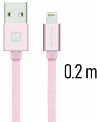 SWISSTEN - Cablu de date și încărcare cu acoperire textilă, USB/fulger, 0, 2 m, auriu roz (71523105)