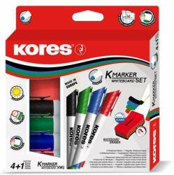 Kores Set de markere pentru tablă și flipchart cu radieră magnetică, 1-3 mm, conice KORES, 4 culori diferite (20863)