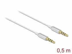 Delock Cablu stereo jack 3.5mm 4 pin de la mascul la mascul Ultra Slim 0, 5m alb 66073 (66073)