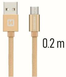 SWISSTEN - Cablu de date și încărcare cu acoperire textilă, USB/micro USB, 0, 2 m auriu (71522104)