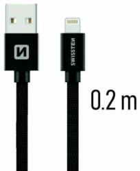 SWISSTEN - Cablu de date și încărcare cu acoperire textilă, USB/fulger, 0, 2 m negru (71523101)