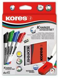 Kores Set de markere pentru tablă și flipchart cu radieră magnetică, 3-5 mm, tăiate, KORES, 4 culori diferite (20865)