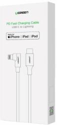 Apple Cablu pentru incarcare si transfer de date UGREEN Elbow US305, USB Type-C/Lightning, certificare MFi, Power Delivery, 3A, 1.5m, Gri (60764) (60764)
