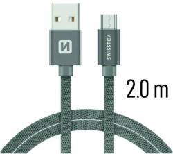 SWISSTEN - Cablu de date și încărcare cu acoperire textilă, USB/micro USB, 2 m gri (71522302)