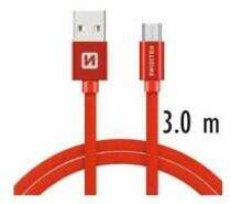 SWISSTEN - Cablu de date și încărcare cu acoperire textilă, USB/USB-C, 3 m roșu (71527901)