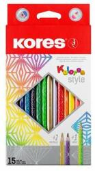 Kores Set de creioane colorate, triunghiulare, KORES "Kolores Style", 15 culori diferite (93310)
