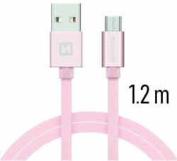 SWISSTEN - Cablu de date și încărcare cu acoperire textilă, USB/micro USB, 1, 2 m, auriu roz (71522205)