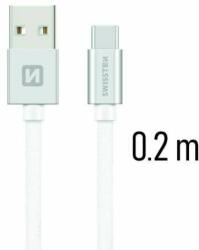 SWISSTEN - Cablu de date și încărcare cu acoperire textilă, USB/USB-C, 0, 2 m argintiu/alb (71521103)