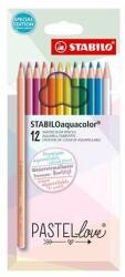 STABILO Set de creioane acuarelă, STABILO "Aquacolor Pastellove", 12 culori diferite (1612/7)