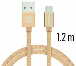 SWISSTEN - Cablu de date și încărcare cu acoperire textilă, USB/USB-C, 1, 2 m, auriu (71521204)