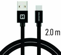 SWISSTEN - Cablu de date și încărcare cu acoperire textilă, USB/USB-C, 2 m negru (71521301)