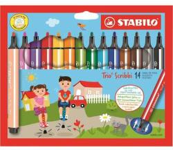STABILO Set de stilouri cu vârf de fetru, 1, 5-2 mm, peniță cu arc, STABILO "Trio Scribbi", 14 culori diferite (368/14-01)