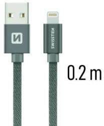SWISSTEN - Cablu de date și încărcare cu acoperire textilă, USB/fulger, 0, 2 m gri (71523102)