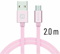 SWISSTEN - Cablu de date și încărcare cu acoperire textilă, USB/micro USB, 2 m, auriu roz (71522305)