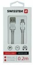 SWISSTEN - Cablu de date și încărcare cu acoperire textilă, USB/micro USB, 0, 2 m argintiu/alb (71522103)